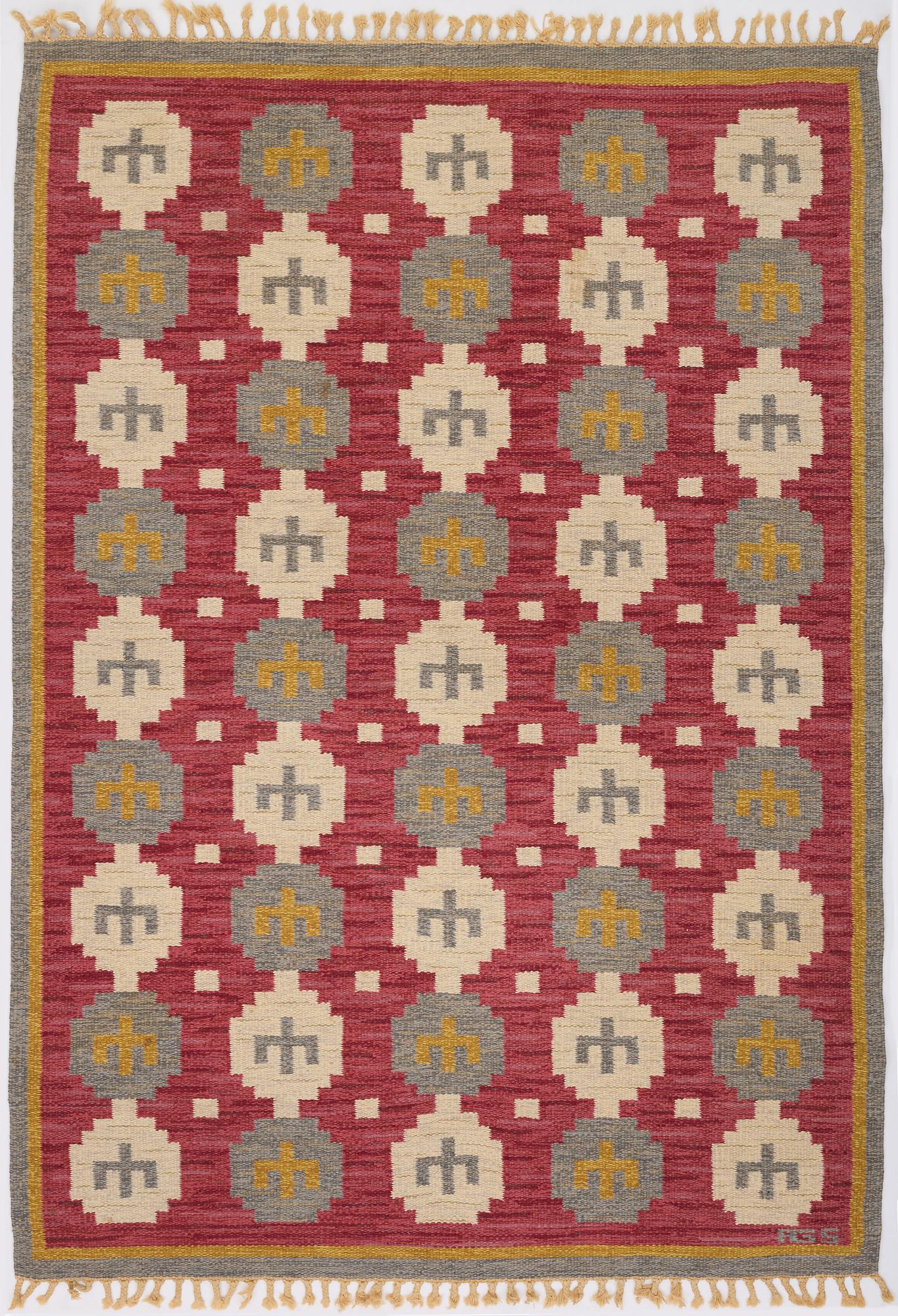 Anna-Greta Sjöqvist, rug, flat weave, approx. 215 x 152 cm, signed AGS.