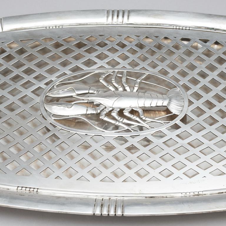 Georg Jensen, skaldjursbricka/ fiskfat, Köpenhamn 1920, 830/1000 silver, design nr 885.