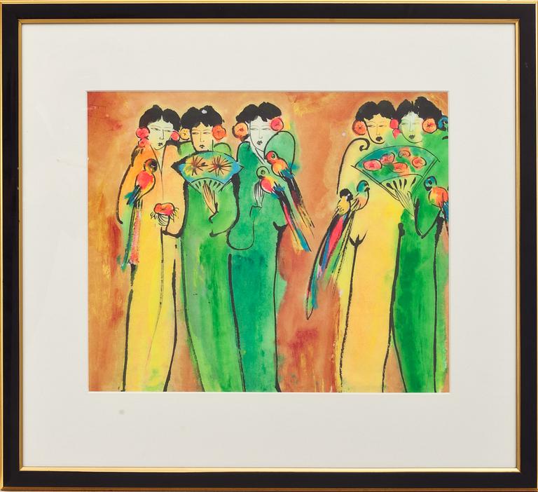 Walasse Ting, Women with parrots and flowers.