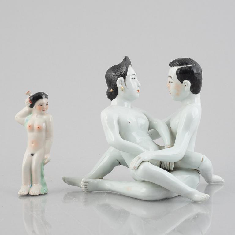 Two Chinese erotic porcelain figures, first part of the 20th century.