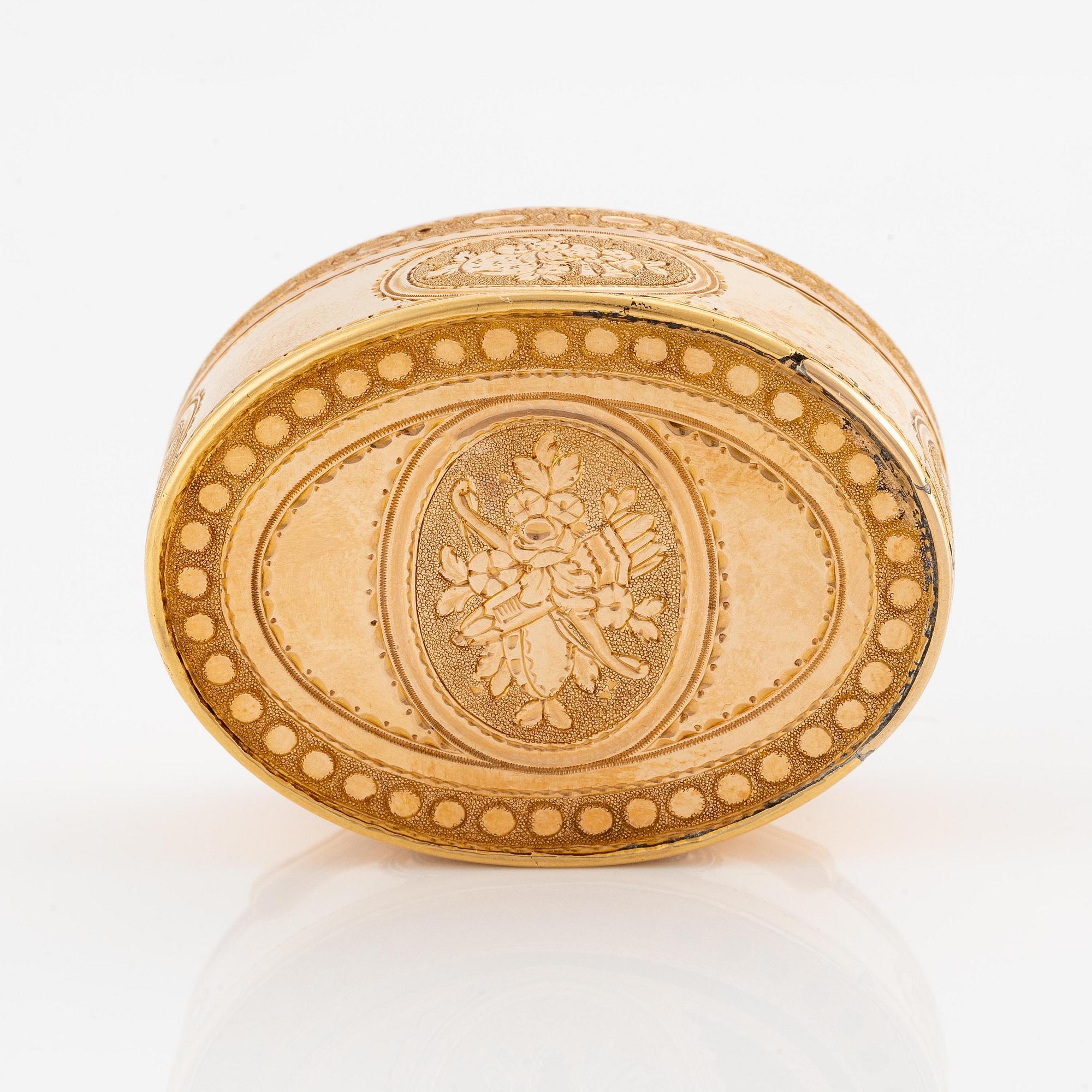A Swedish 18th century gold snuff-box, mark of Christian Maas, Stockholm 1783.