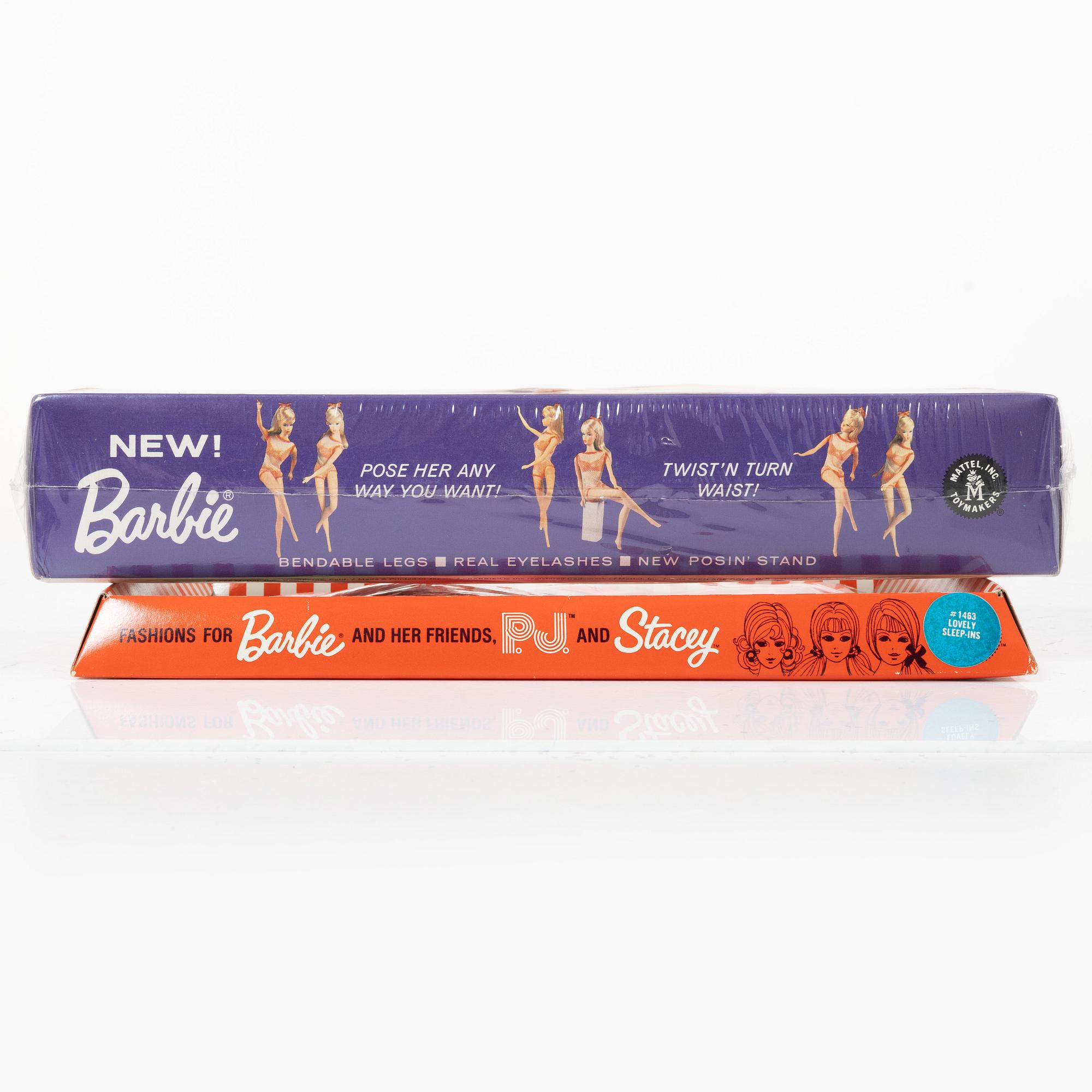 Barbie doll, "Barbie Twist n Turn", 1966, in unopened packaging, with clothes, Mattel, 1960s.