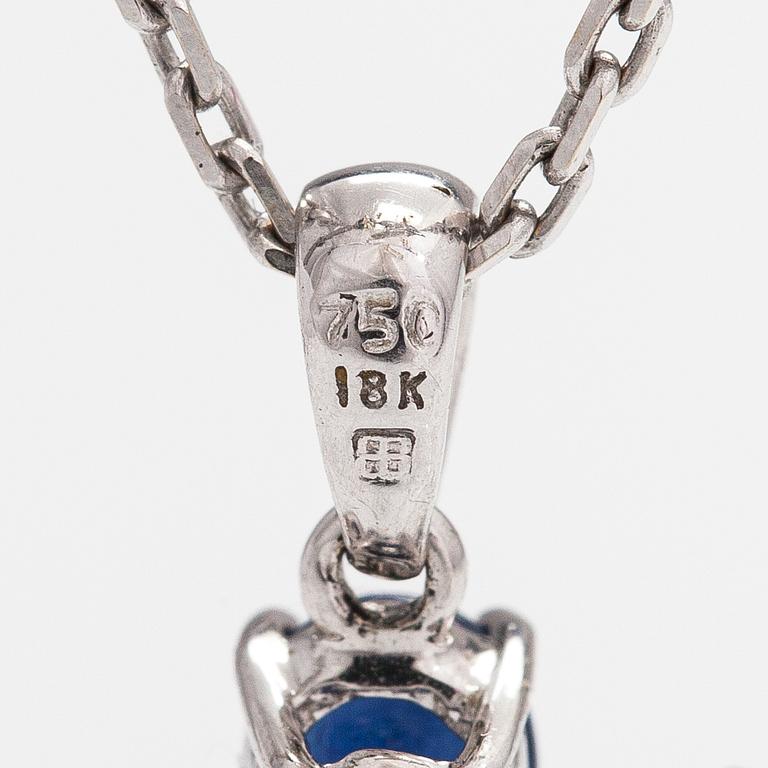 An 18K white gold necklace with sapphires and a diamond ca. 0.06 ct.