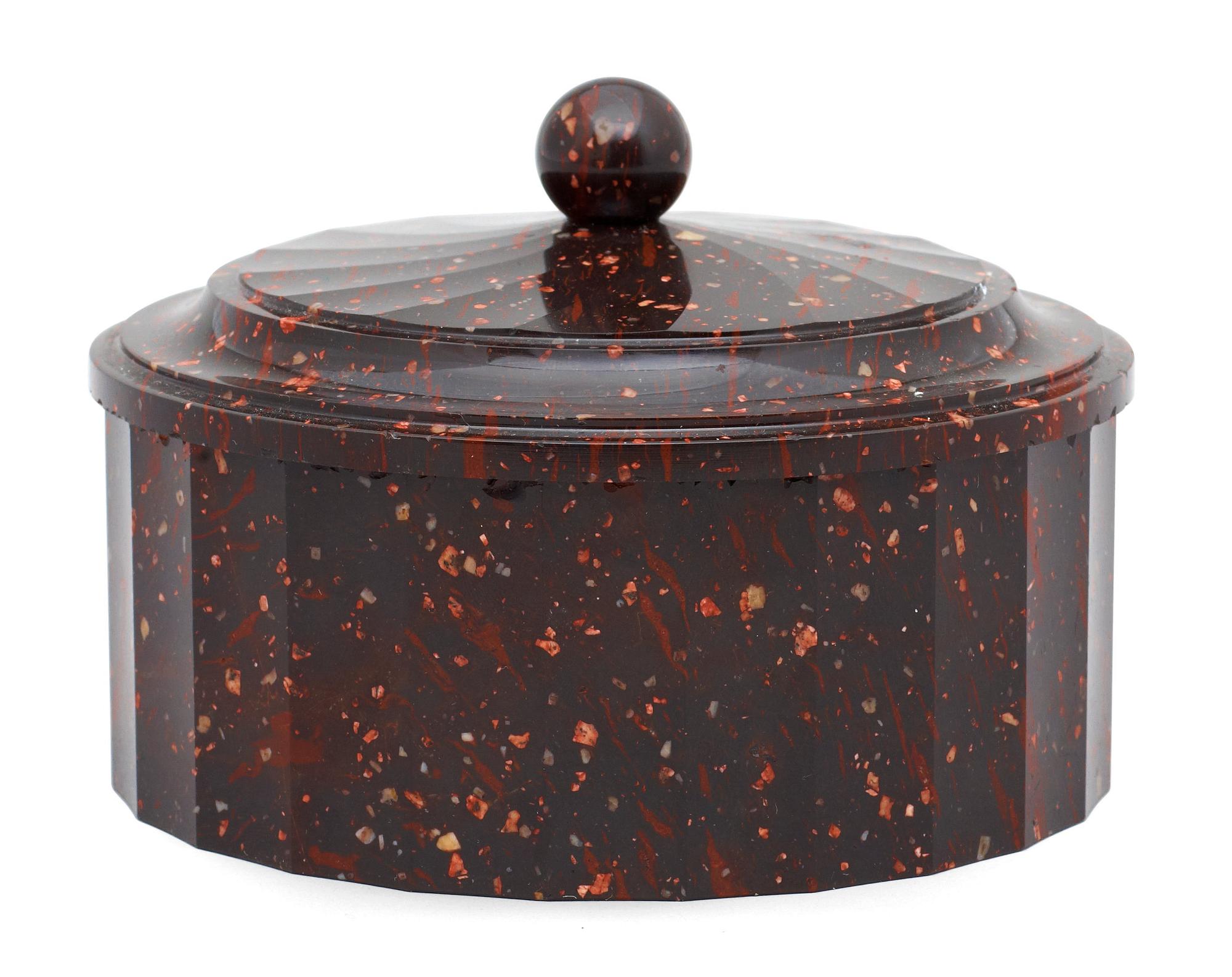 A Swedish Empire porphyry butter box.
