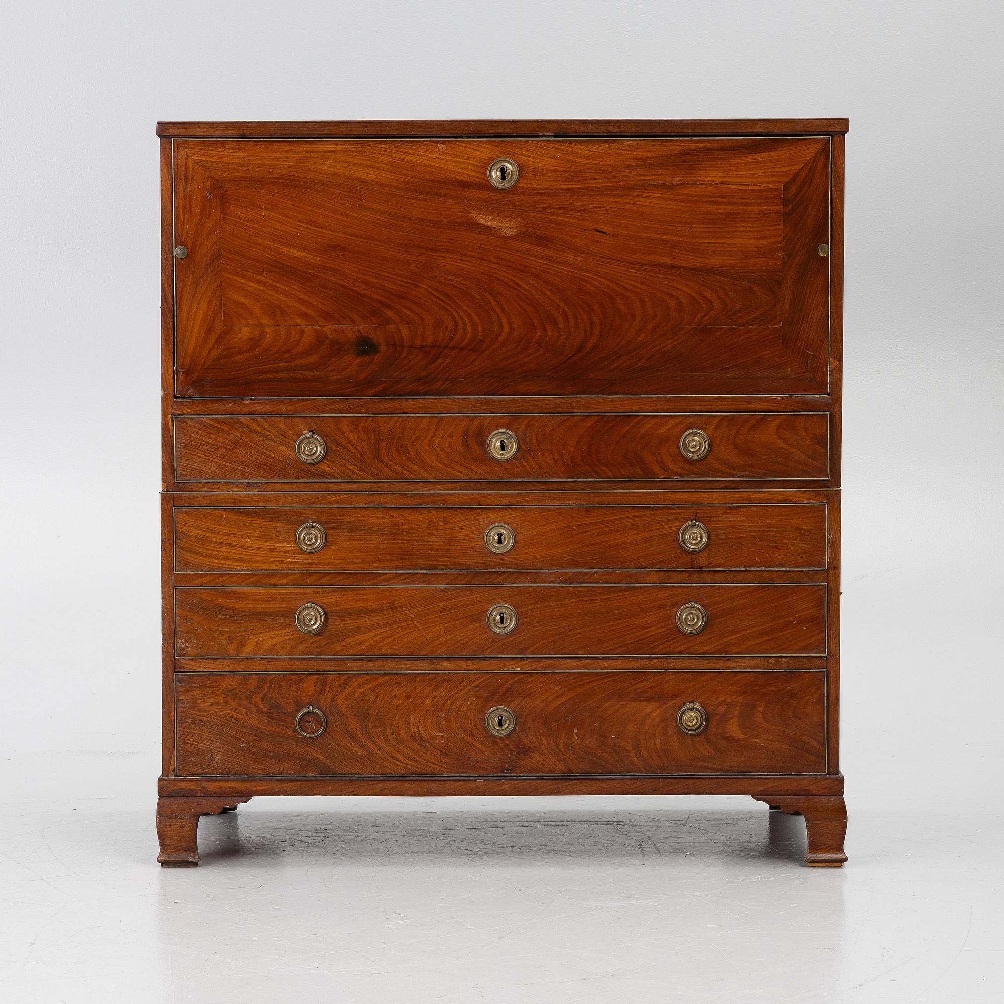 A late Gustavian mahogany secretaire by L. Almgren (master in Stockholm 1771-95).