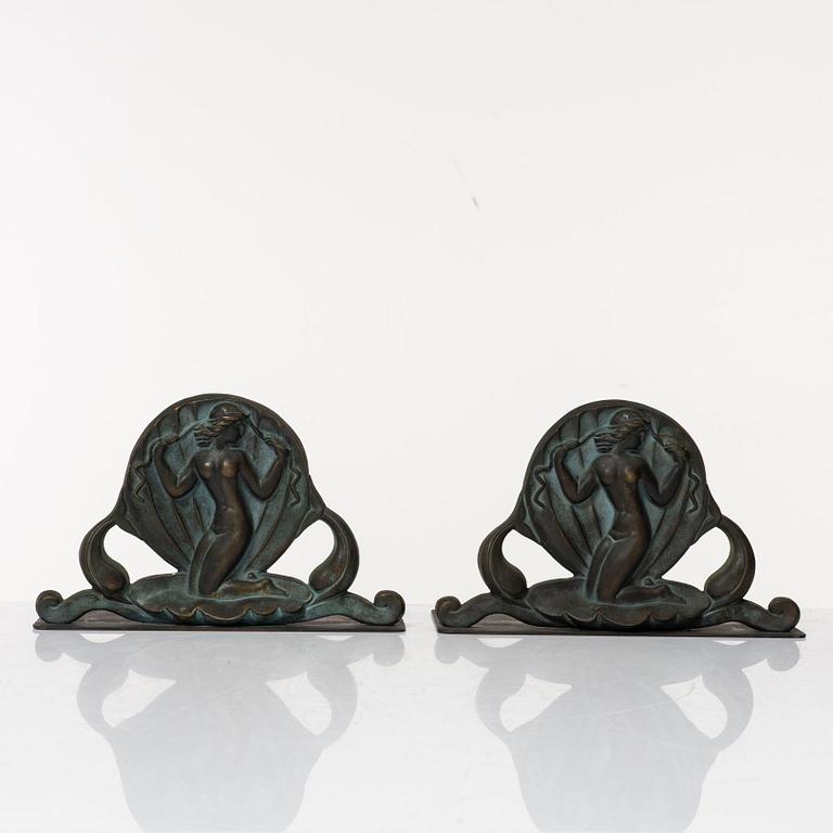 Oscar Antonsson, A pair of bookends, art deco, Ystad metal.