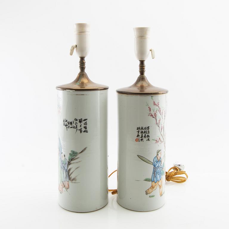 Table lamps a pair China 20th century porcelain.