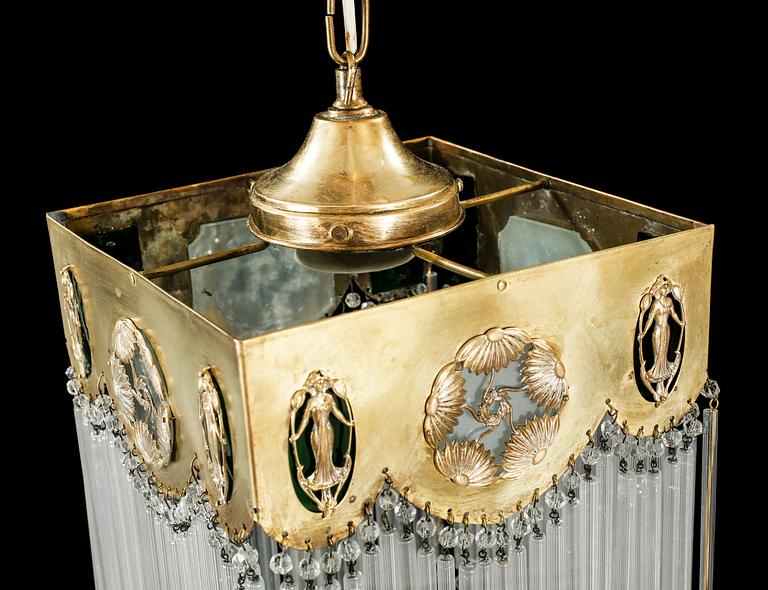A jugend ceiling lamp, early 20th century, total hight 50 cm.