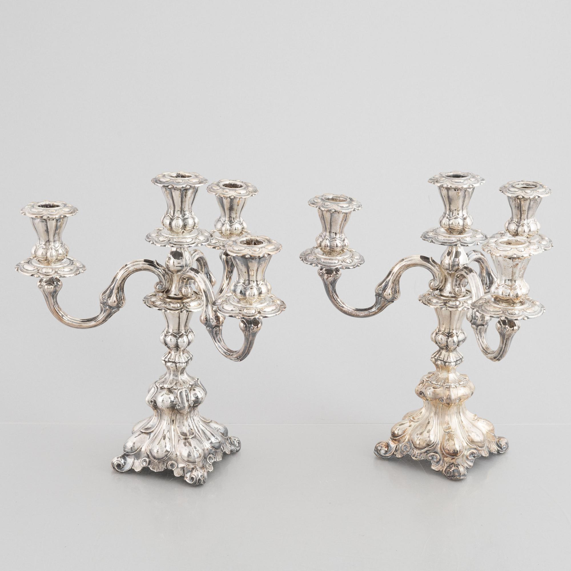 A Pair of Baroque Style Silver Candelabra, 20th Century.