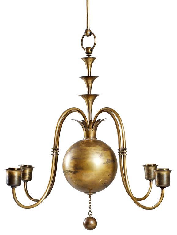 An Elis Bergh brass chandelier by C.G Hallberg, Stockholm 1920's.