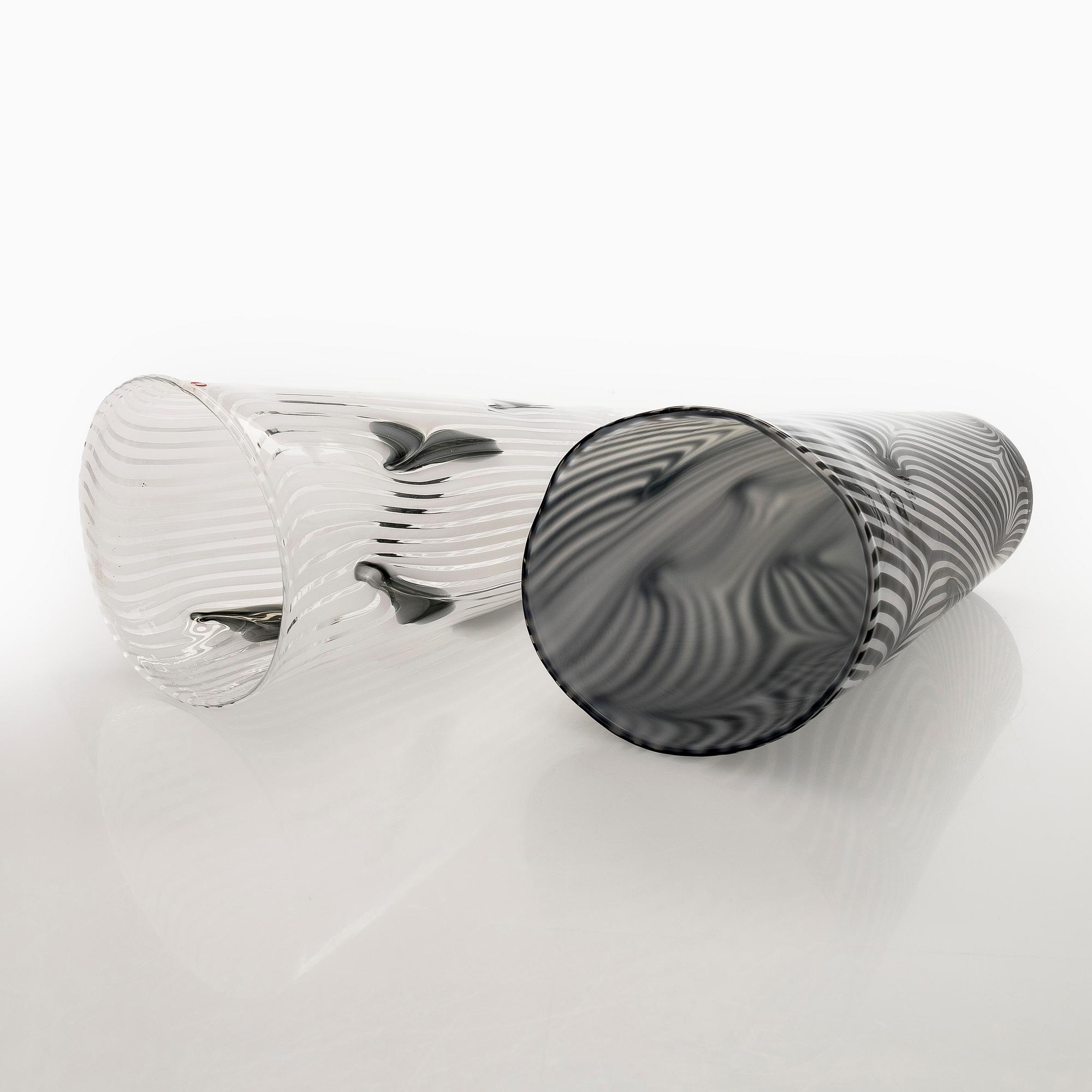 Kerttu Nurminen, two vases, signed Kerttu Nurminen Nuutajärvi, 18/99 and 63/99.