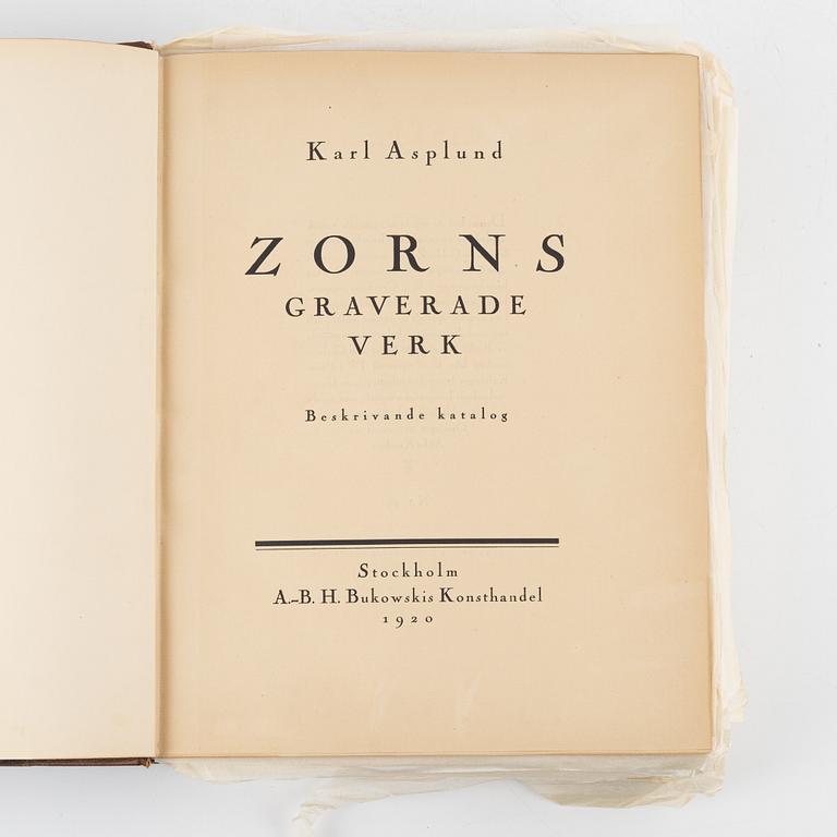 Karl Asplund," Zorns graverade verk. Beskrivande katalog". I-II. Stockholm (A.-B. Bukowskis konsthandel) 1920-21.