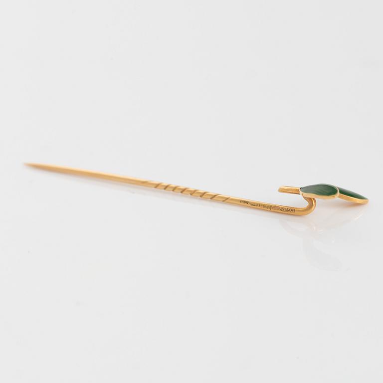 18K gold, enamel and pearl pin, CG Hallberg.