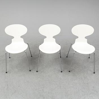 ARNE JACOBSEN, three 'Ant' chairs from Fritz Hansen, Denmark.