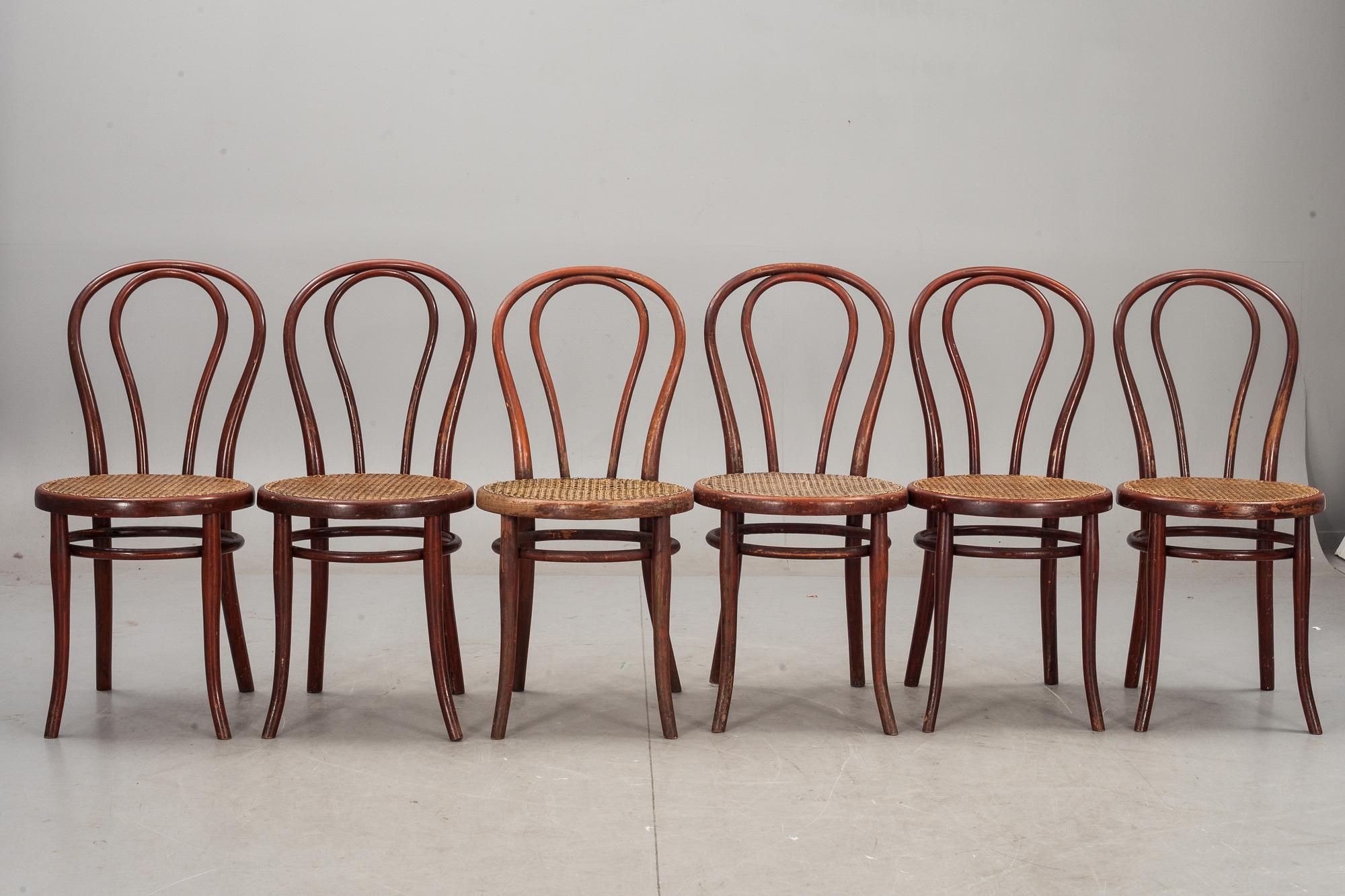 STOLAR, 6 st, Thonet, 1900-talets första hälft, brännmärkta.