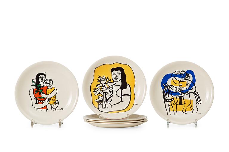 A set of six ceramic plates after Fernand Léger, Salins, France.