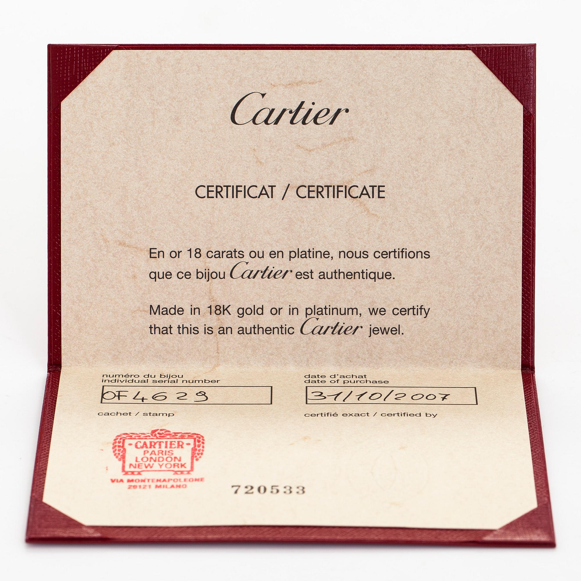 Cartier, rannekoru "Love", 18K valkokultaa, briljanttihiottuja timantteja.