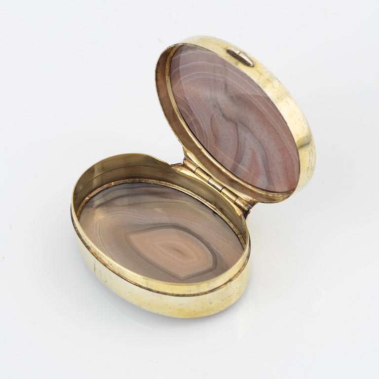 Carl Herdin, dosa, förgyllt silver och agat, Falun 1842.