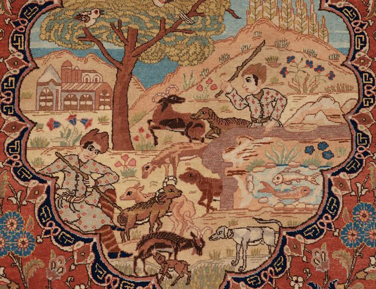 SEMI-ANTIQUE TABRIZ FIGURAL. 203 x 144 cm.