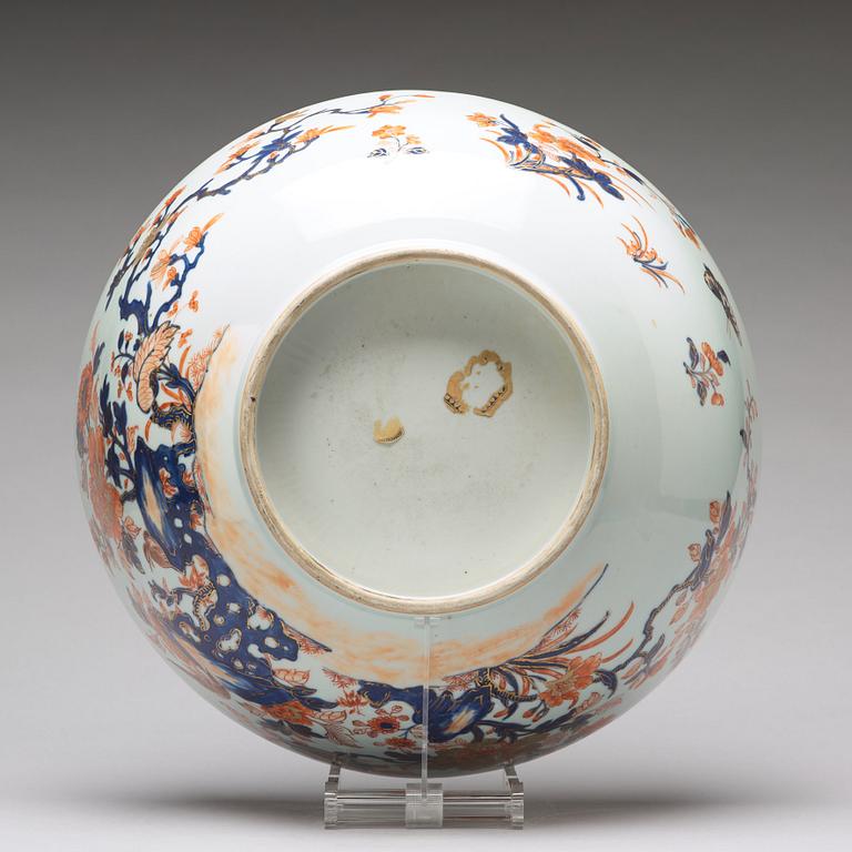 A large blue and white fish bowl/punch bowl, Qing dynasty, 18th Century.