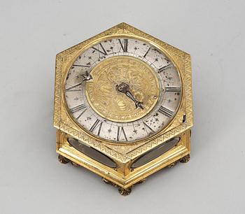 A Baroque 17th Century table clock by Wolffgand Günter, Gedau.