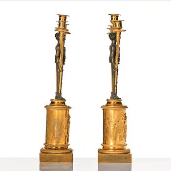 Kandelabrar, ett par för tre ljus,  Stockholmsarbeten ca 1810, tillskrivna Reinhold Fredrich Lindroth, Empire.
