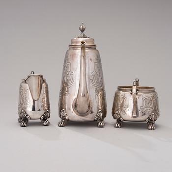 A 3-piece silver coffee set, mark of Otto Roland Mellin, Helsinki 1882-85.