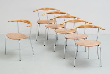 A set of six Hans J Wegner chairs, Johannes Hansen, Denmark 1950's, model 701.