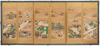 903. A Japanese six fold screen, Edo period (1603-1868).