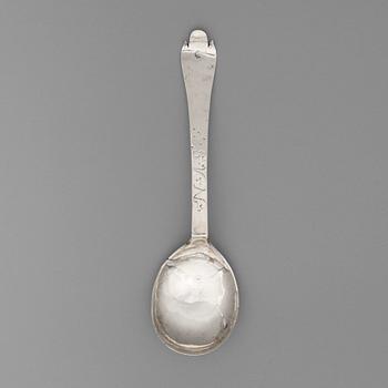 156. A Noweigian 18th century silver spoon, unidentified makers mark, possibly Bergen.