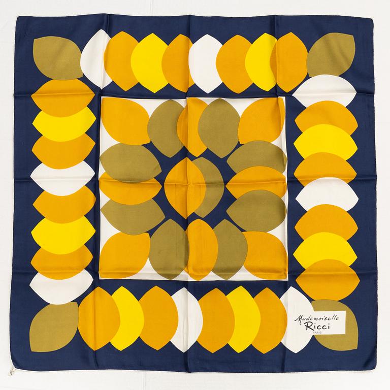 Nina Ricci, five silk scarves.