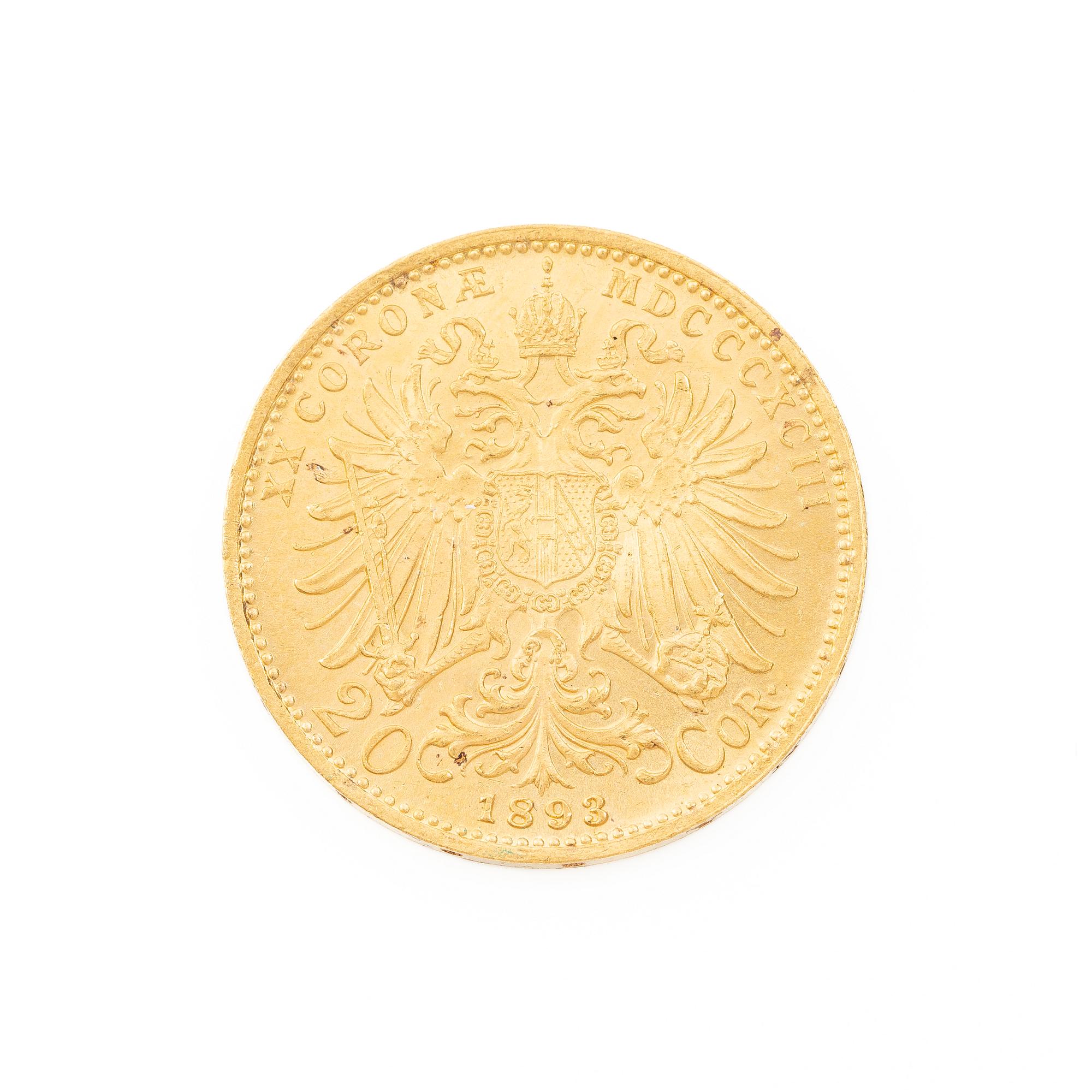Gold coin, Austria-Hungary, 20 Corona, 1893.