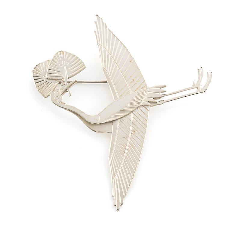 Wiwen Nilsson, a sterling silver brooch in the shape of a crane, Lund 1975.