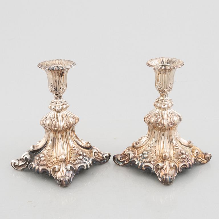 A pair of Baroque style silver candlesticks, Swedish import mark, 20th Century.