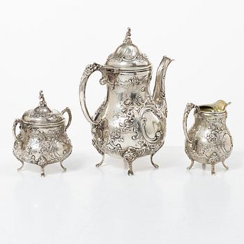 A three-piece rococo-style silver mocha service, 20th century, with swedish import marks.