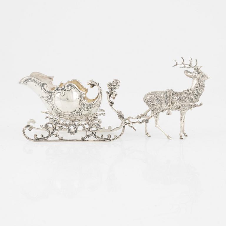 Figurin/konfektskål, silver, troligen Tyskland, svenska importstämplar, 1900-tal.
