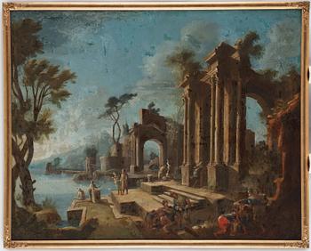 Italian school 17th/18th Century. Ruins by a harbour, a pair.