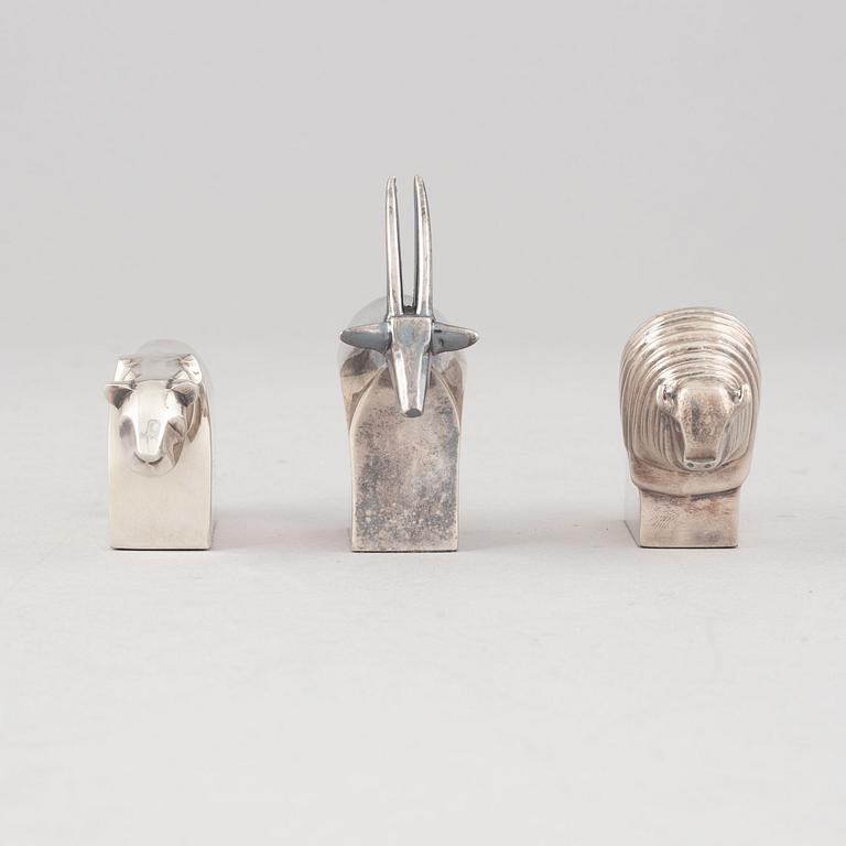 Gunnar Cyrén, figuriner, 3 st, silverpläterad zink, Dansk Designs, Japan.