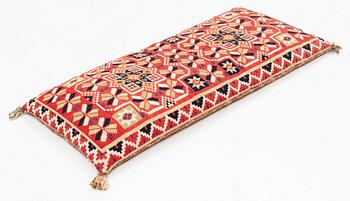 A carrige cushion, flat weave, 120 x 50 cm Scania, mid 19th century.