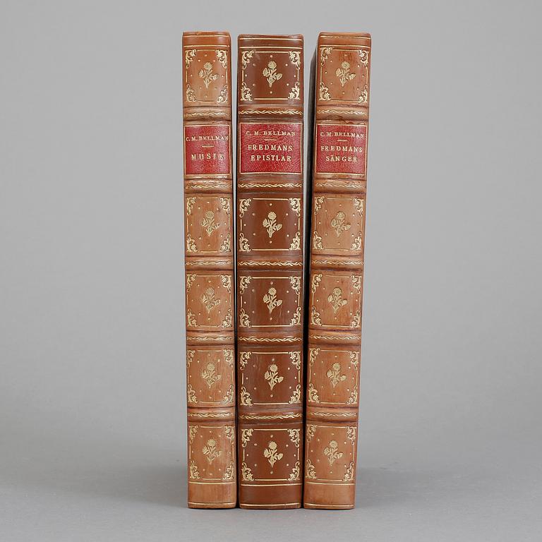 BÖCKER, 3 vol, "Fredmans epistlar" resp "Fredmans sånger" samt "Musiken till Epistlar resp sånger", Carl Michael Bellman.