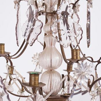 A Swedish Rococo ten-light chandelier, 18th century.