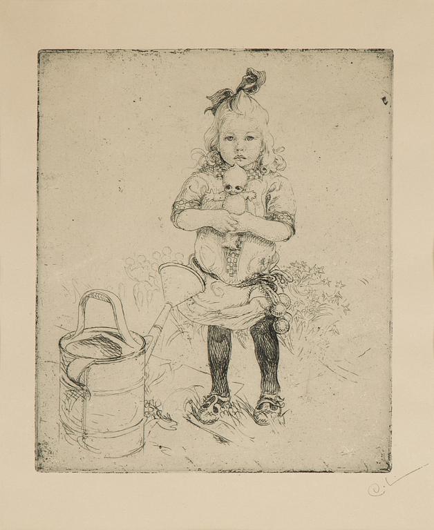 Carl Larsson, etching, 1917, signed in pencil.