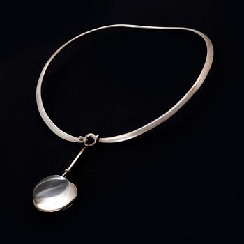 Vivianna Torun Bülow-Hübe. Necklace with pendant, sterling silver and rock crystal or glass.