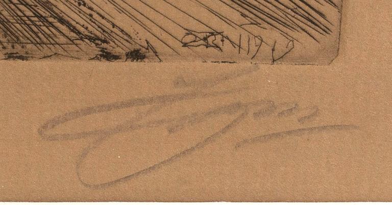 Anders Zorn, a signed etching from 1919.