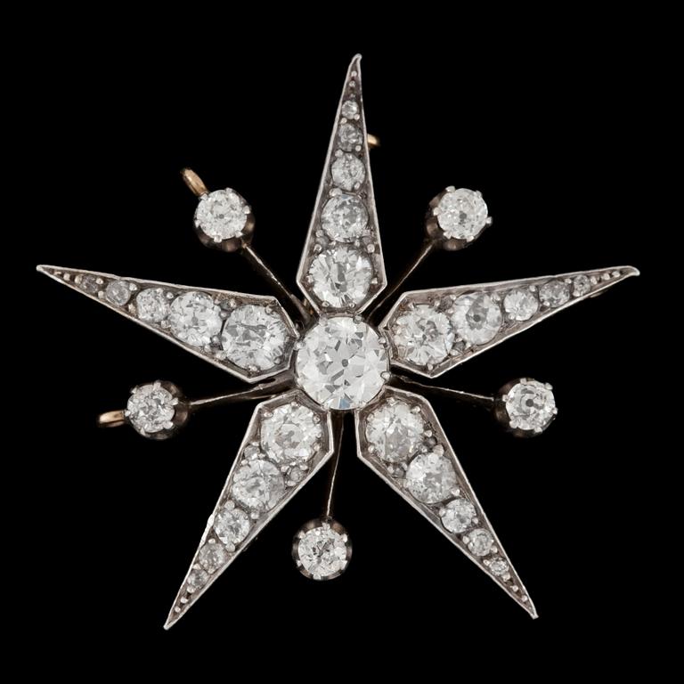 A old-cut diamond app. tot. 3.00 ct brooch.