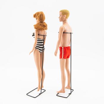 Barbie och Ken, dockor 2 st. samt kläder, vintage, "Nr. 5 Ponytail", Mattel 1961, "Ken" Mattel 1961.