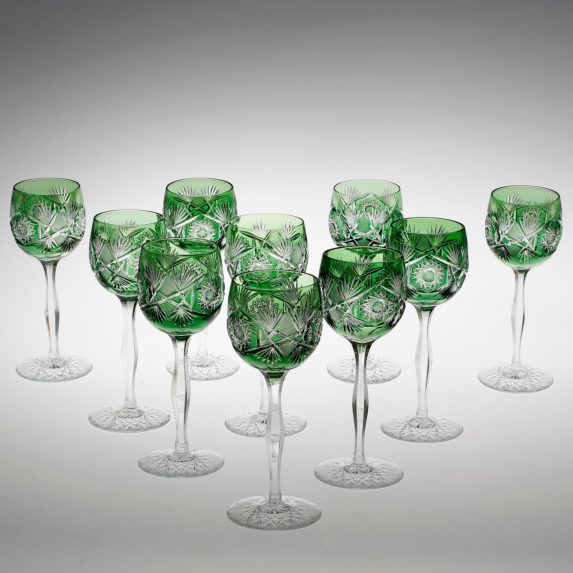 VINGLAS, 10 st, glas, Böhmisk typ, 1900-talets andra hälft/slut.