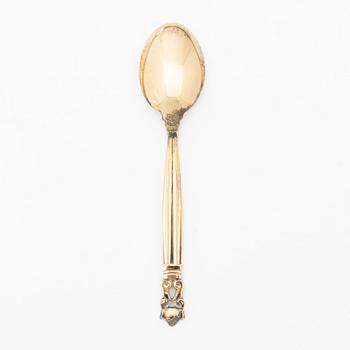 Johan Rohde, Six gilt sterling silver coffee spoons, 'Konge' / 'Acorn', Georg Jensen, Denmark.