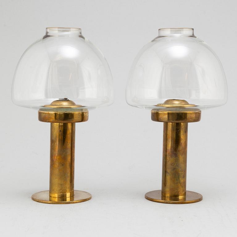 A pair of Hans-Agne Jakobson AB 20th century brass and glass lanterns for Lijeholmen candles  kupe 5:or no 131, Markaryd.