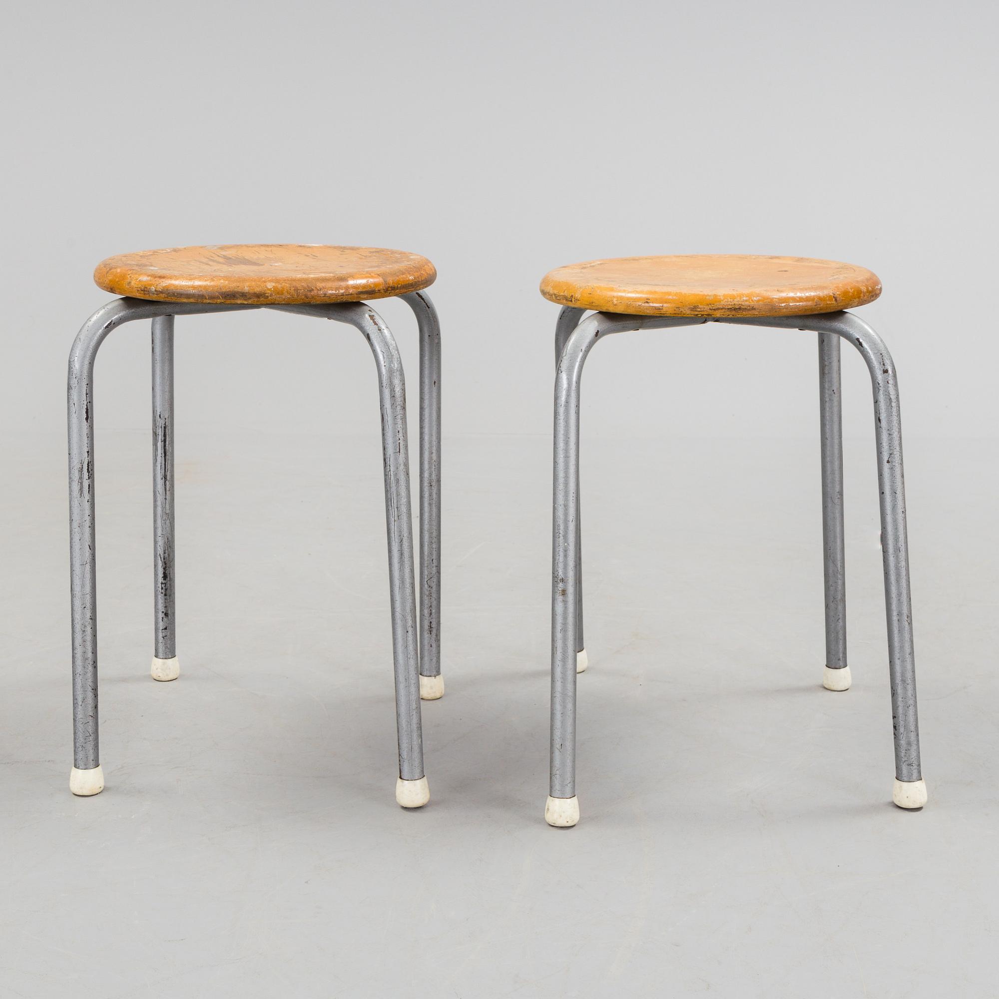 Eight birch stools, mid 20th Century.